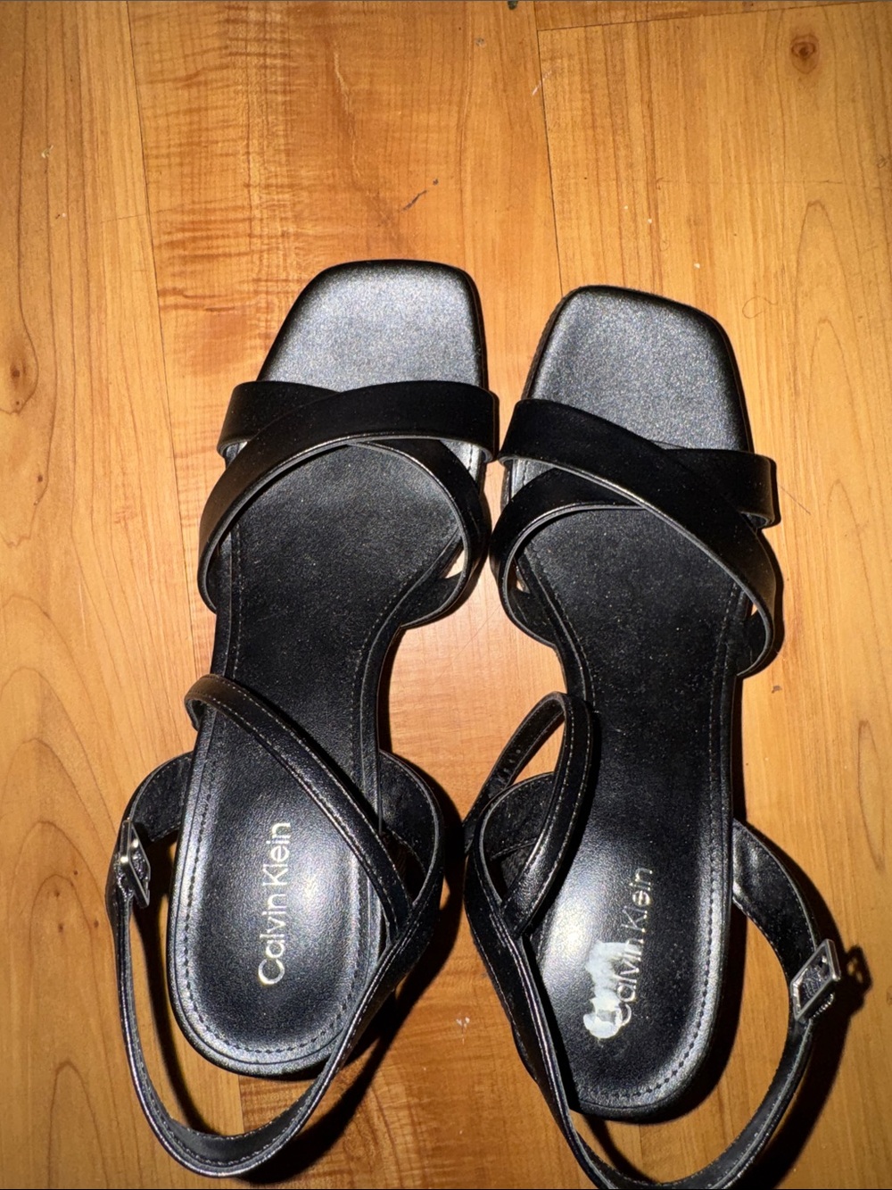 Calvin Klein Black Strappy Square-Toe Heeled Sandals(8)